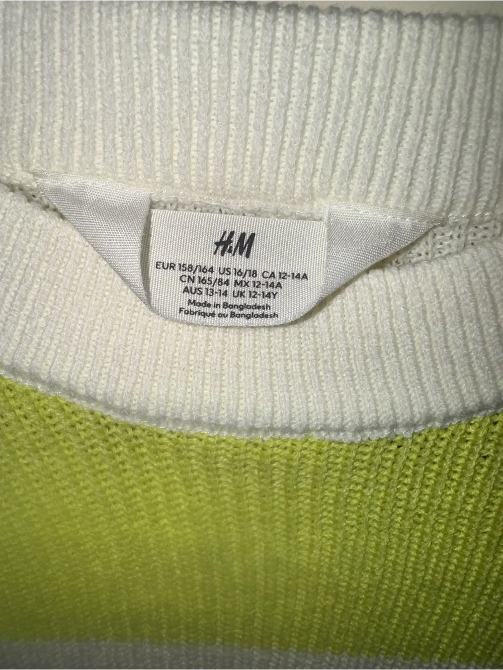 H&M Girls Lime Green White Striped Knit Sweater Size 14 / 170